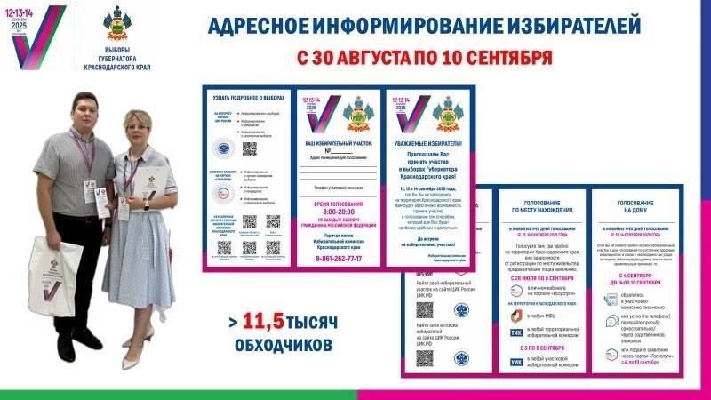 С 30 августа по 10 сентября в Краснодарском крае пройдёт адресное информирование избирателей