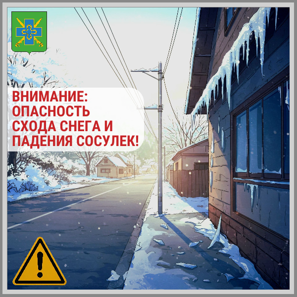 ВНИМАНИЕ: ОПАСНОСТЬ СХОДА СНЕГА И ПАДЕНИЯ СОСУЛЕК!
