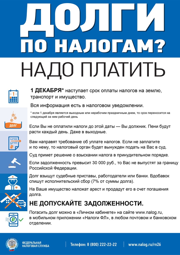 Налоги на имущество, землю и транспорт следует уплатить до 1 декабря!